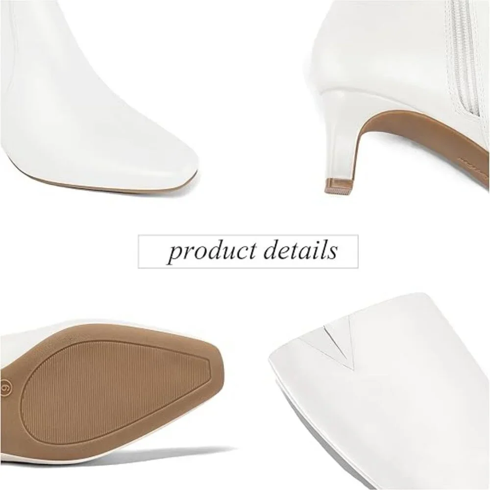 Women's White Mysoft Knee High Kitten Heel Square Toe Tall Side Zipper Long Boot